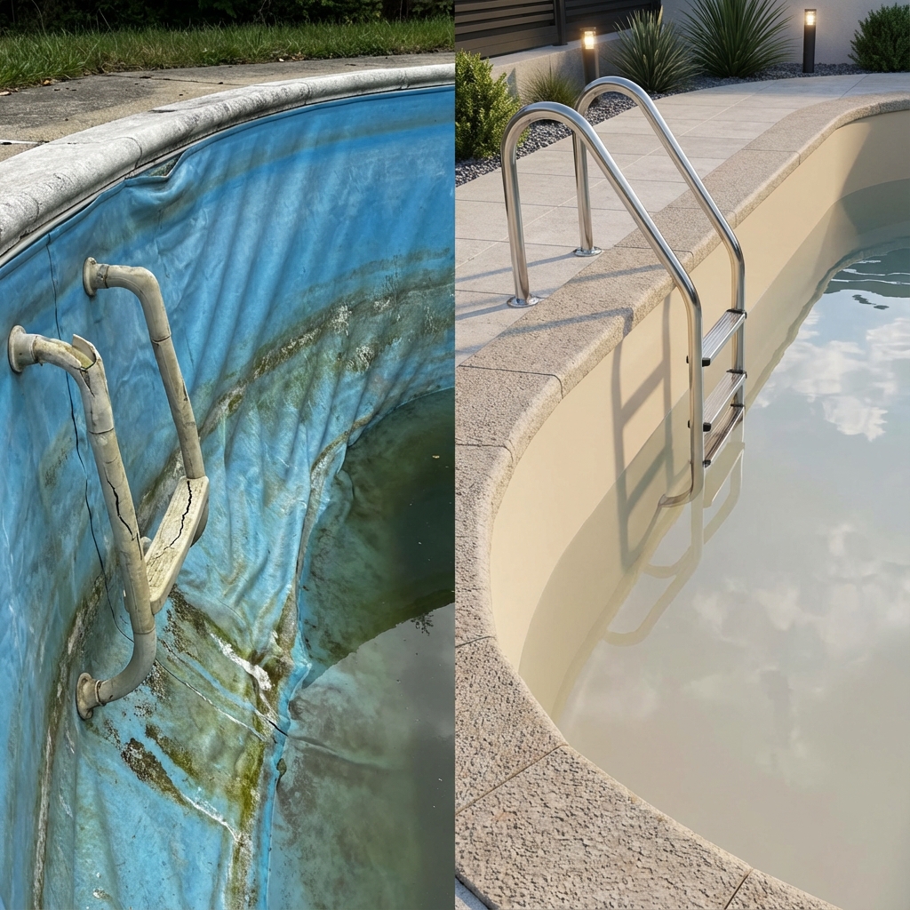 Remplacement liner piscine avant après