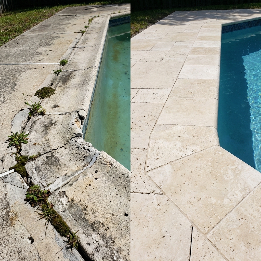 Rénovation margelles piscine avant après